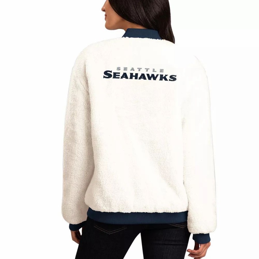 Clothing * | Women'S G-Iii 4Her By Carl Banks Oatmeal/College Navy Seattle Seahawks Switchback Reversible Full-Zip Jacket