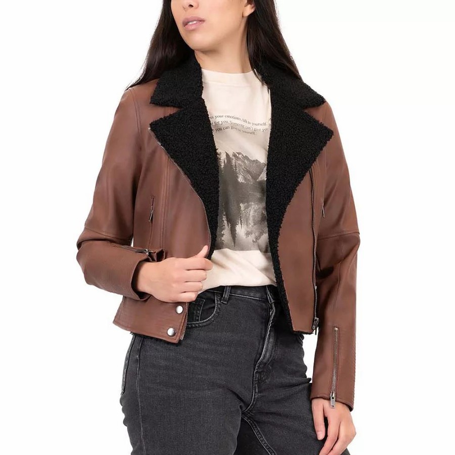 Clothing * | Women'S Coffee Shop Sherpa & Faux Leather Moto Jacket