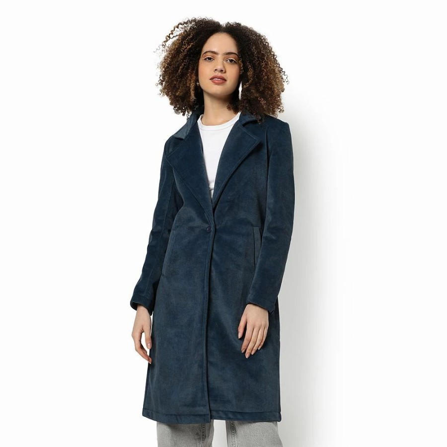 Clothing * | Campus Sutra Women Regular Fit Solid Long Coat