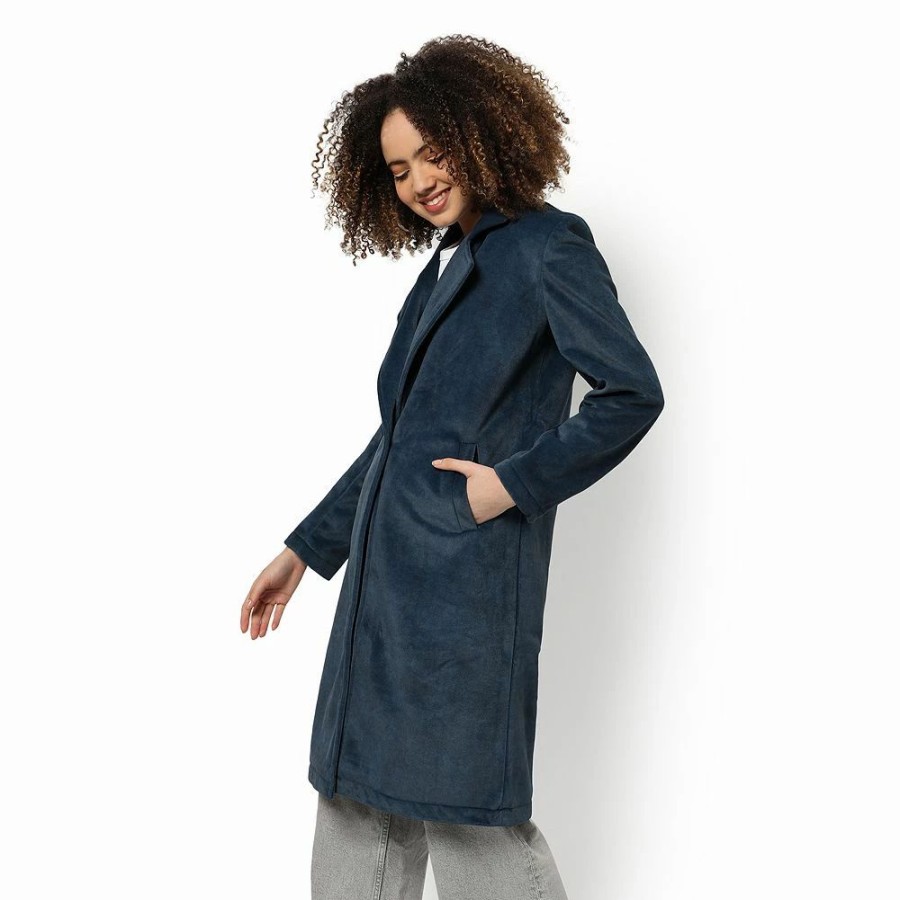 Clothing * | Campus Sutra Women Regular Fit Solid Long Coat