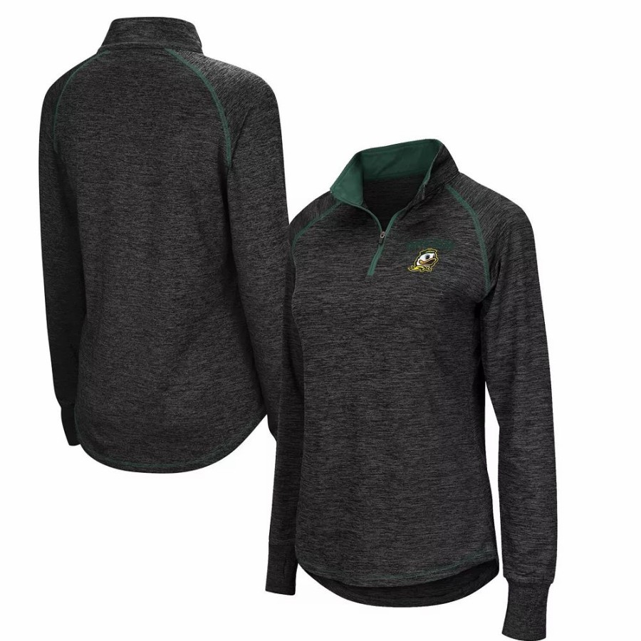 Clothing * | Women'S Colosseum Heathered Black Oregon Ducks Bikram Quarter-Zip Pullover Jacket