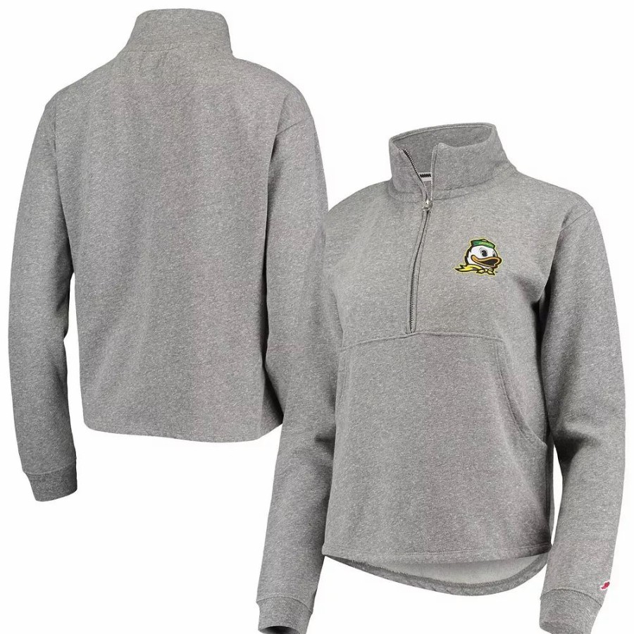 Clothing * | Women'S League Collegiate Wear Heathered Gray Oregon Ducks Victory Springs Half-Zip Sweatshirt