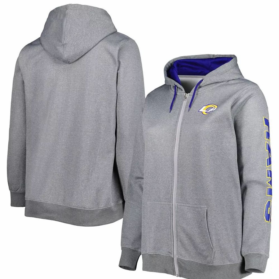 Clothing * | Women'S Heather Charcoal Los Angeles Rams Plus Size Fleece Full-Zip Hoodie Jacket