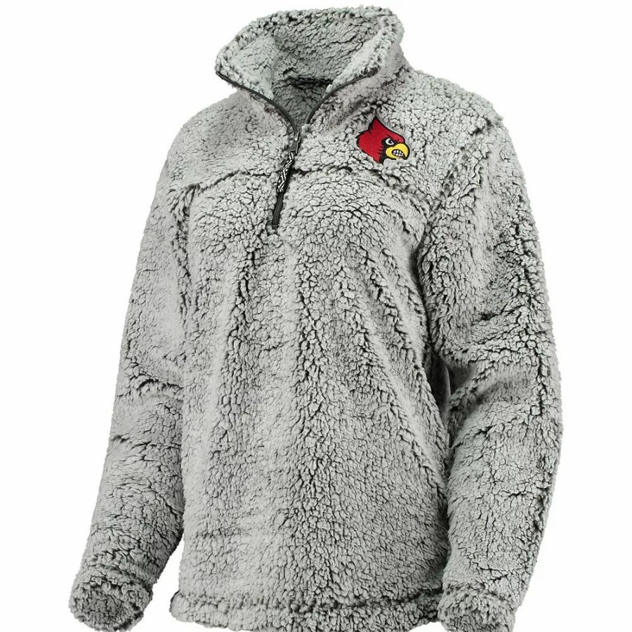 Clothing * | Women'S Gray Louisville Cardinals Sherpa Super Soft Quarter Zip Pullover Jacket