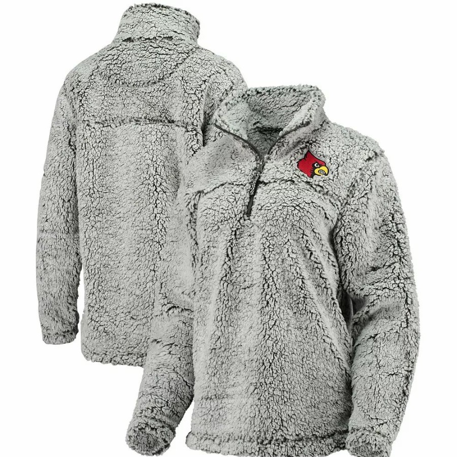 Clothing * | Women'S Gray Louisville Cardinals Sherpa Super Soft Quarter Zip Pullover Jacket