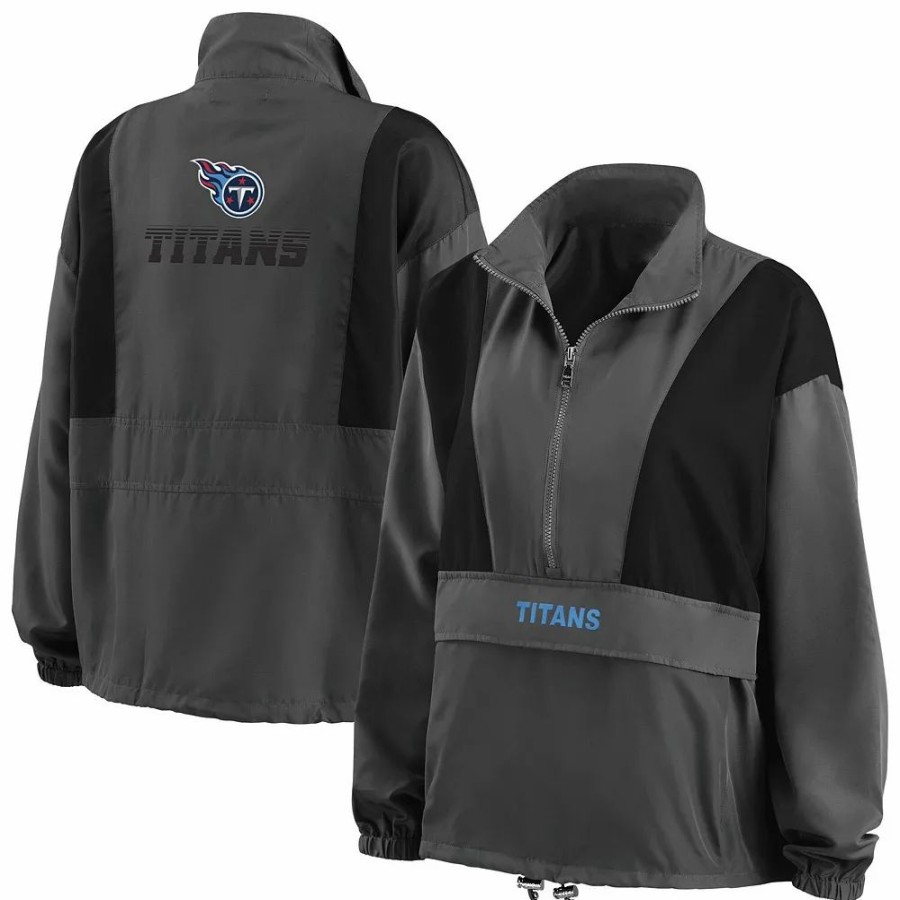 Clothing * | Women'S Wear By Erin Andrews Charcoal Tennessee Titans Popover Packable Half-Zip Jacket