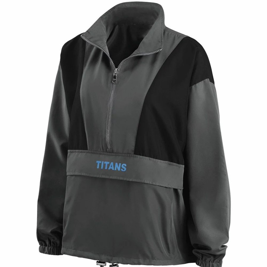 Clothing * | Women'S Wear By Erin Andrews Charcoal Tennessee Titans Popover Packable Half-Zip Jacket