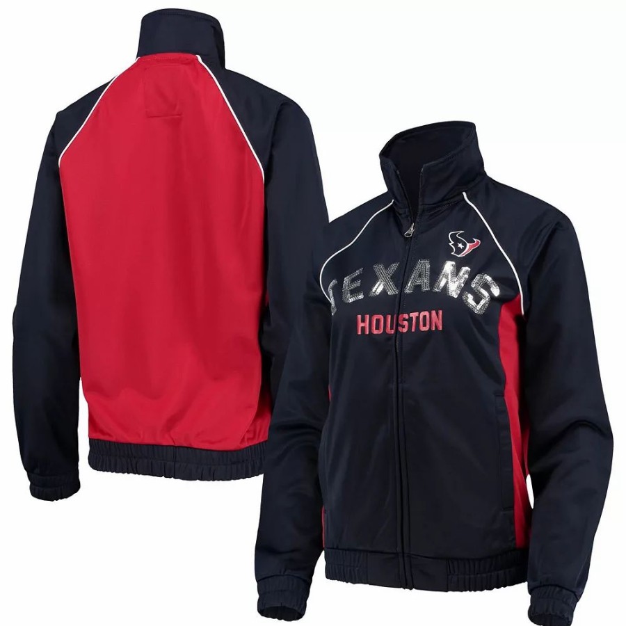 Clothing * | Women'S G-Iii 4Her By Carl Banks Navy/Red Houston Texans Backfield Raglan Full-Zip Track Jacket