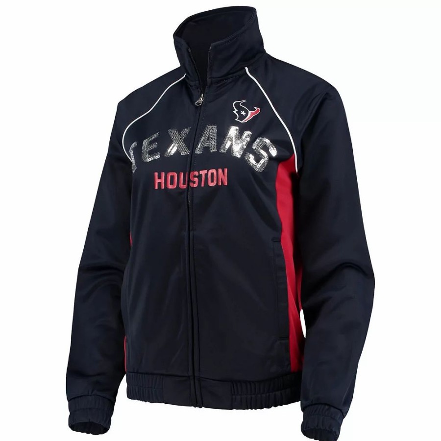 Clothing * | Women'S G-Iii 4Her By Carl Banks Navy/Red Houston Texans Backfield Raglan Full-Zip Track Jacket