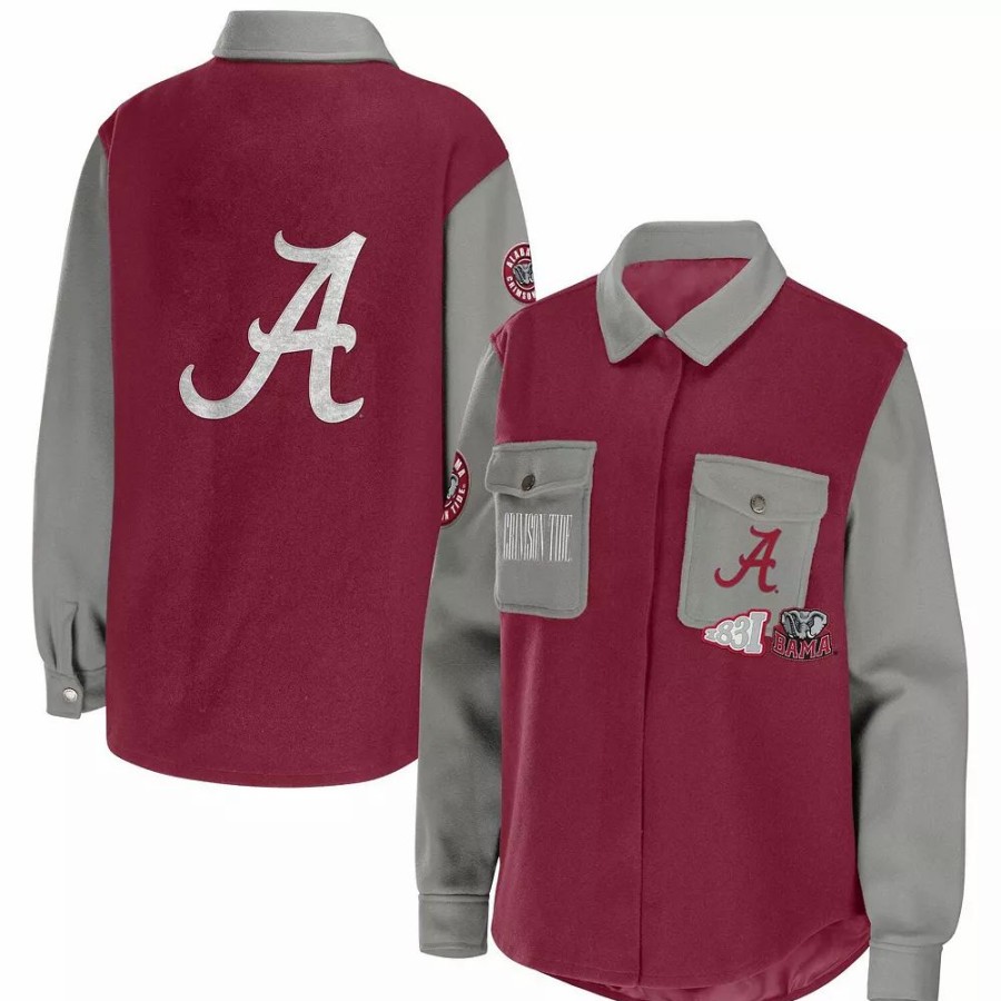 Clothing * | Women'S Wear By Erin Andrews Crimson Alabama Crimson Tide Button-Up Shirt Jacket