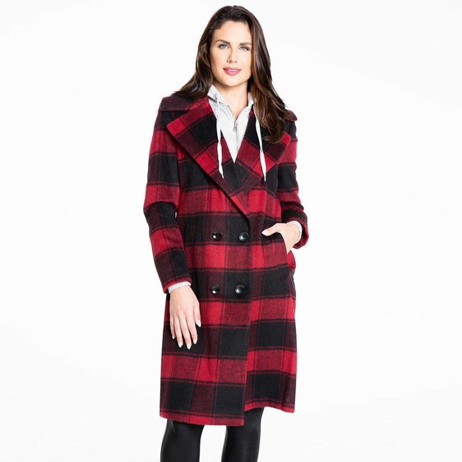 Clothing * | Women'S Fleet Street Inner-Hoodie Wool-Blend Plaid Coat