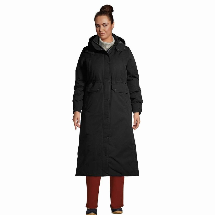 Clothing * | Plus Size Lands' End Expedition Down Waterproof Long Winter Coat Black