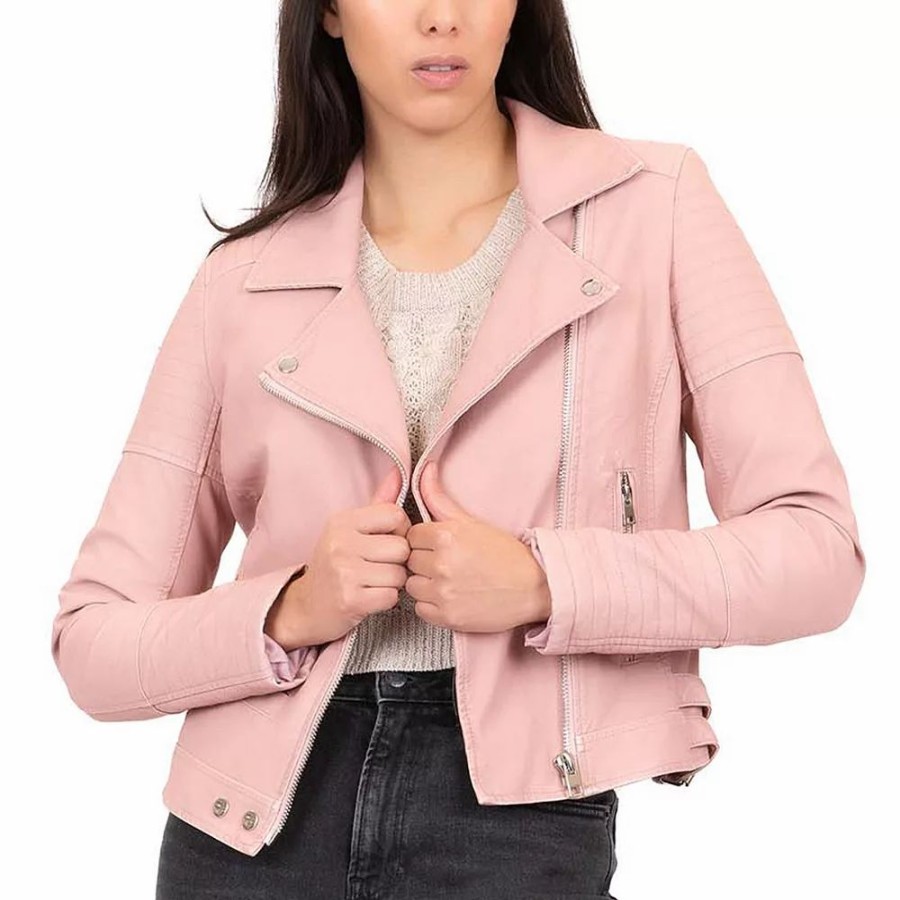 Clothing * | Women'S Coffee Shop Washed Faux Leather Moto Jacket