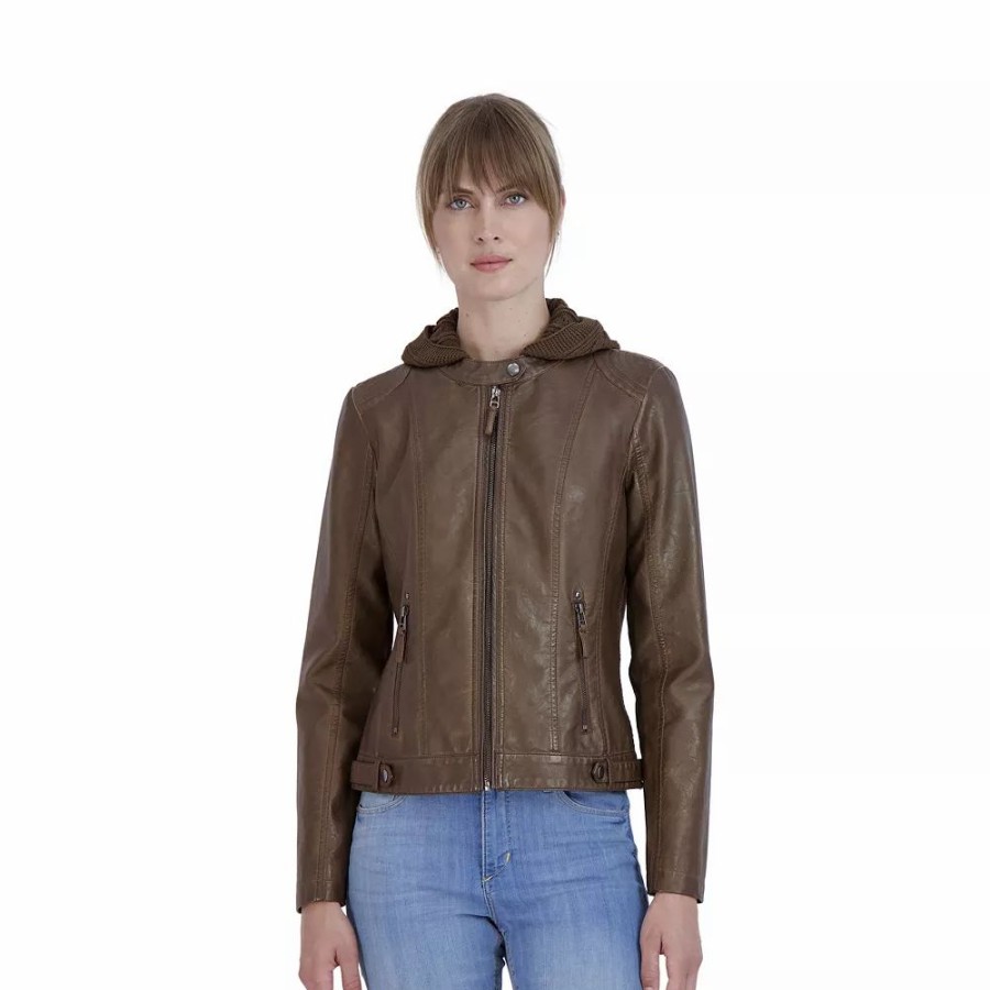 Clothing * | Women'S Sebby Collection Hooded Faux-Leather Jacket