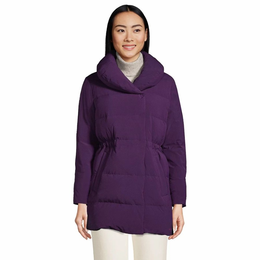 Clothing * | Petite Lands' End Quilted Stretch Down Wrap Coat Blackberry