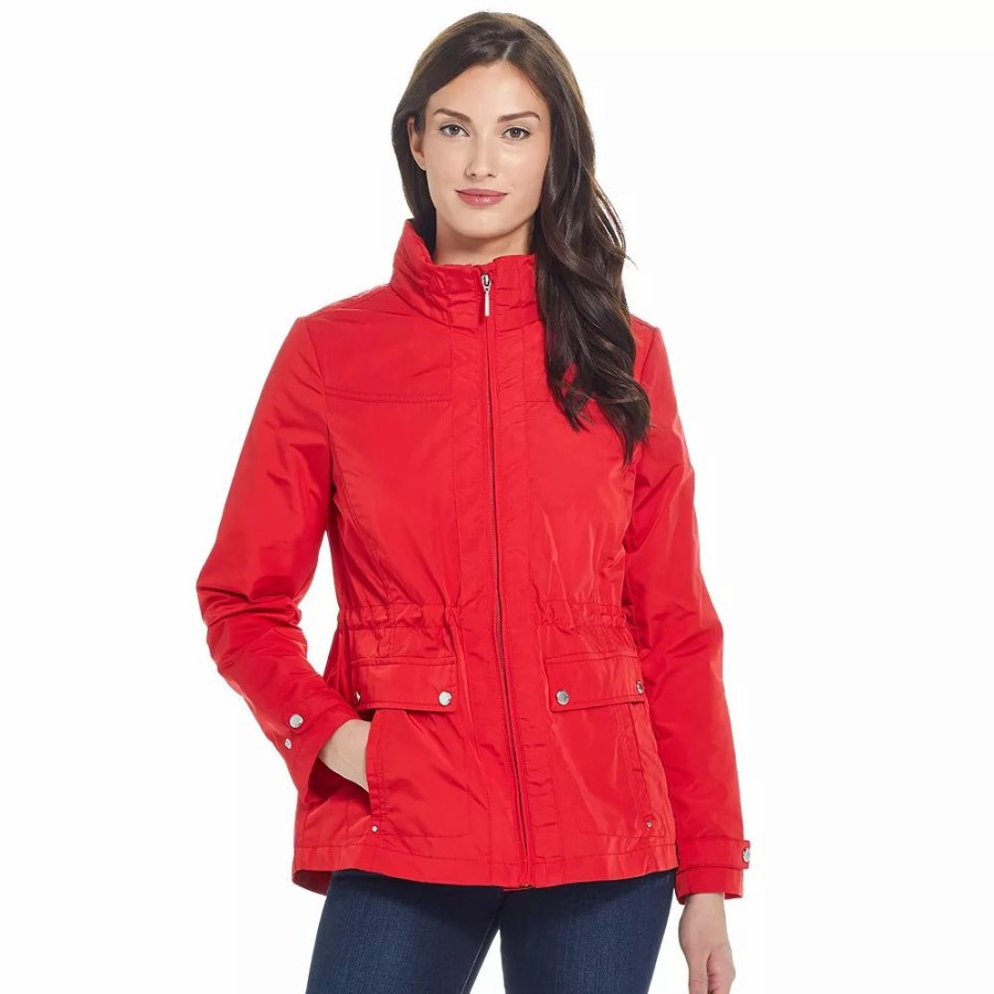 Clothing * | Women'S Weathercast Hooded Modern Anorak Jacket Vermillion