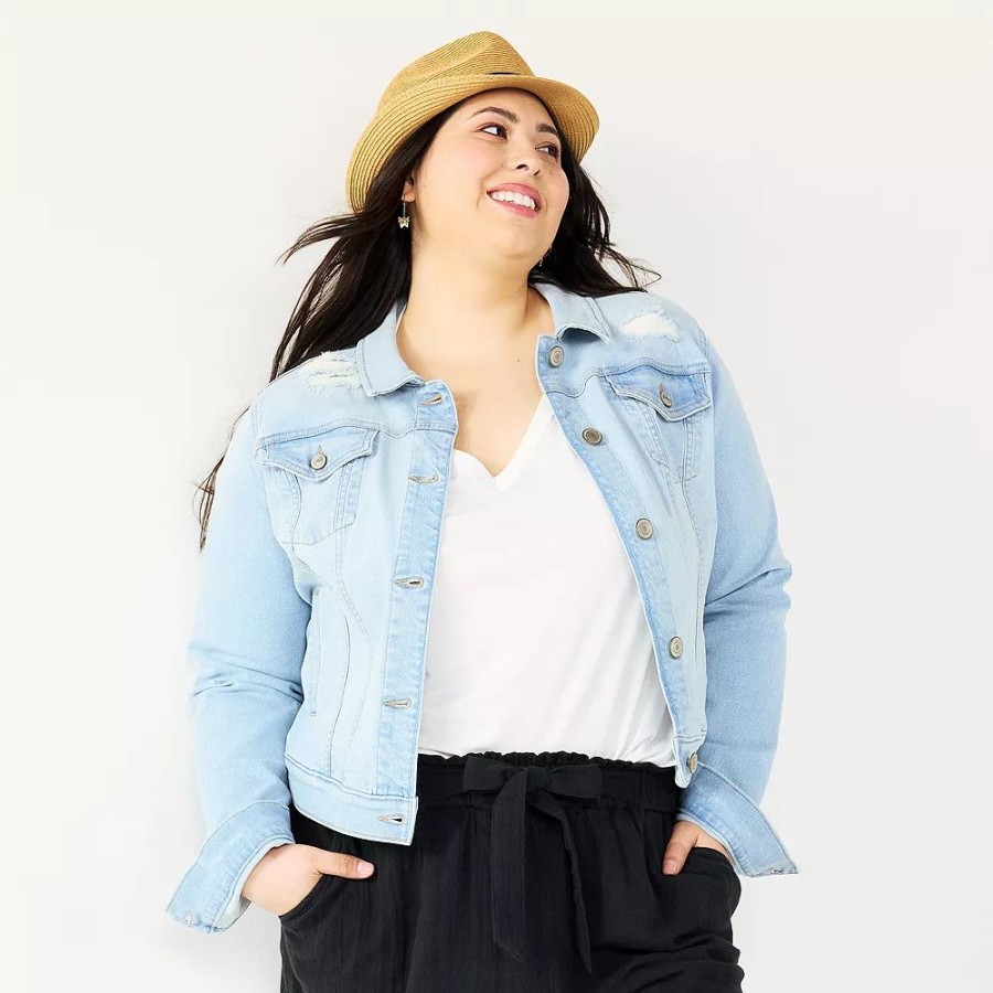 Clothing * | Juniors' Plus Size So Denim Jacket