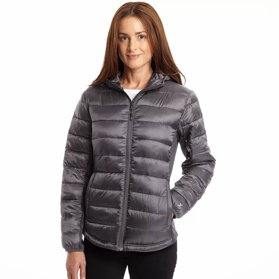 Clothing * | Plus Size Excelled Hybrid Hooded Puffer Jacket Gray