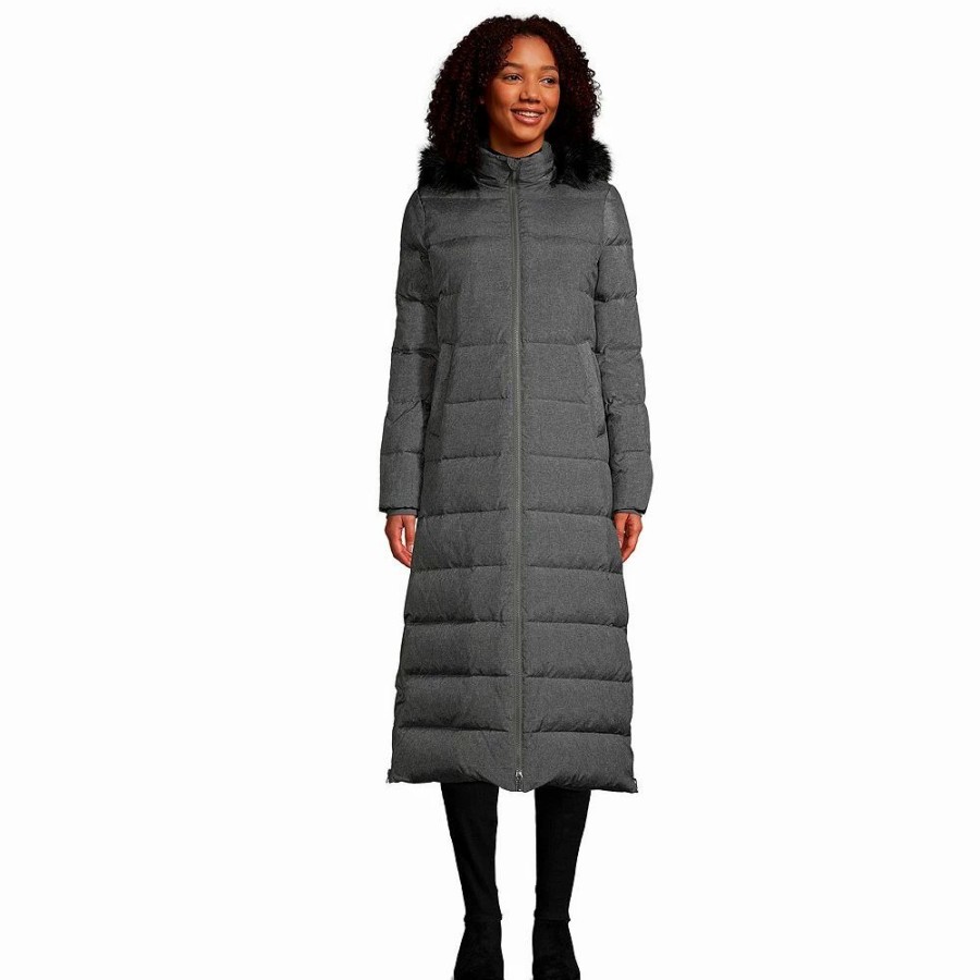 Clothing * | Women'S Lands' End Faux-Fur Hood Quilted Long Down Winter Coat