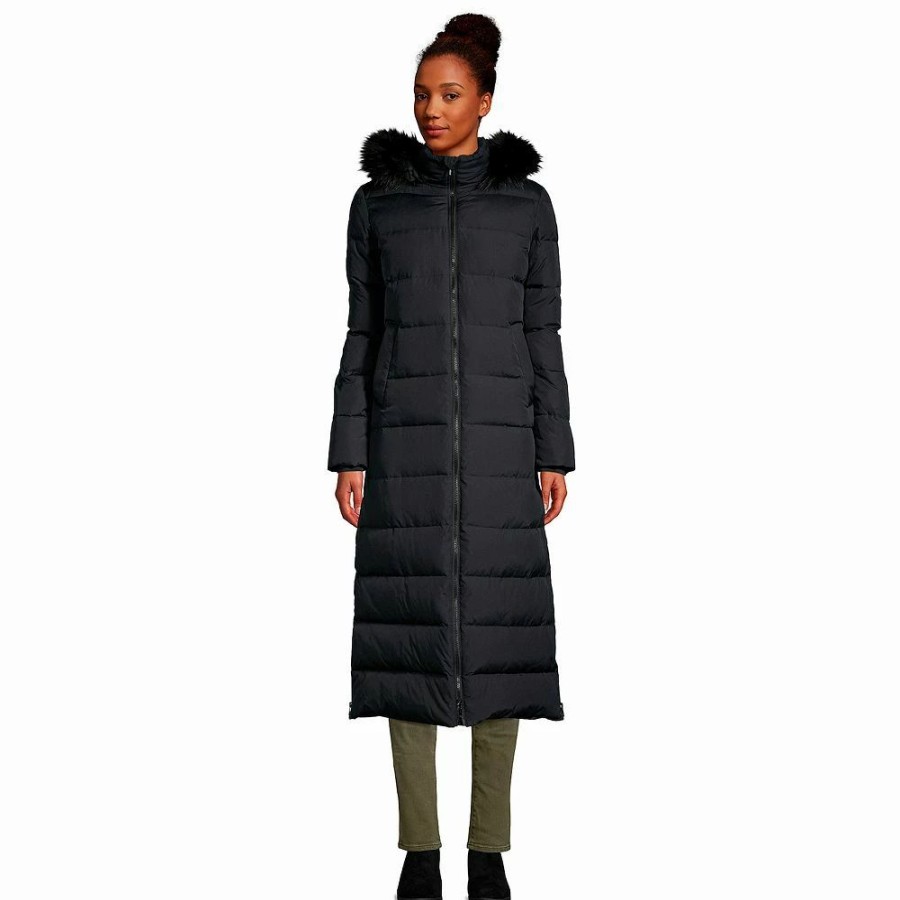 Clothing * | Women'S Lands' End Faux-Fur Hood Quilted Long Down Winter Coat