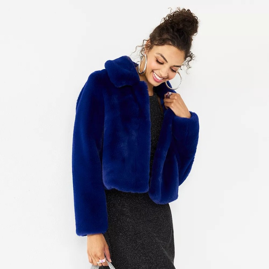 Clothing * | Juniors' So Faux Fur Collar Cropped Jacket