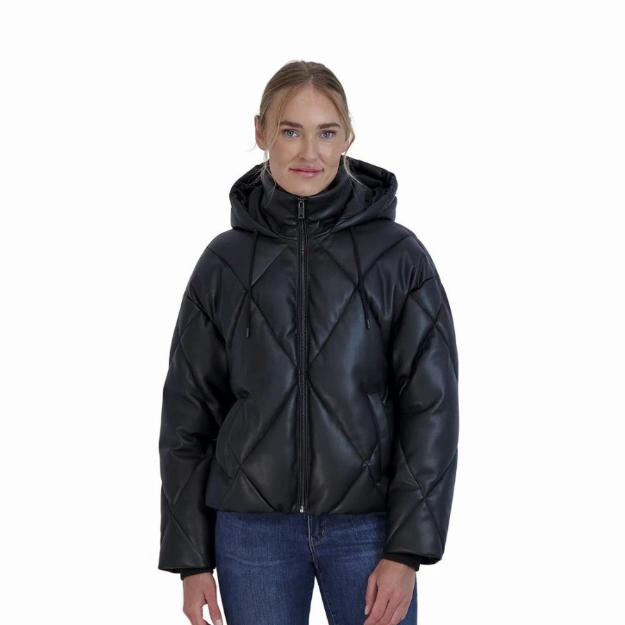 Clothing * | Women'S Sebby Collection Faux-Leather Puffer Jacket