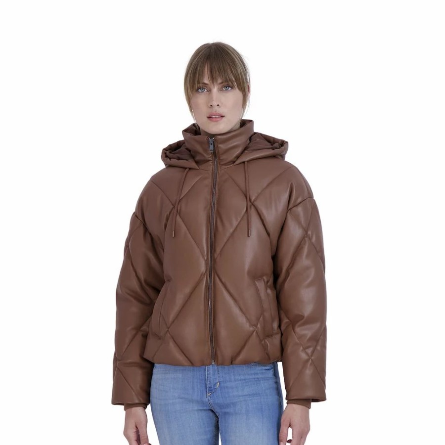 Clothing * | Women'S Sebby Collection Faux-Leather Puffer Jacket