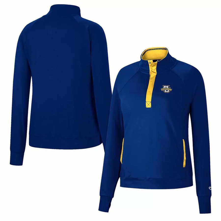 Clothing * | Women'S Colosseum Navy Marquette Golden Eagles Kipling Raglan Quarter-Snap Top