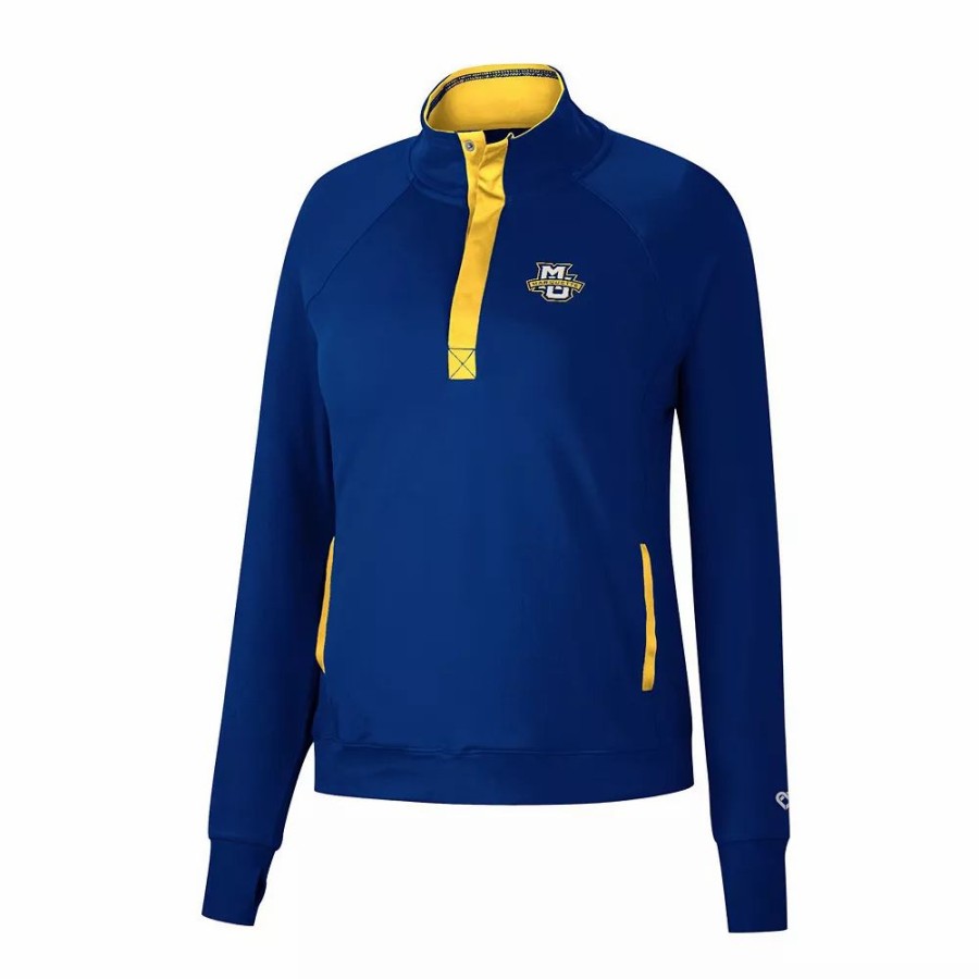 Clothing * | Women'S Colosseum Navy Marquette Golden Eagles Kipling Raglan Quarter-Snap Top