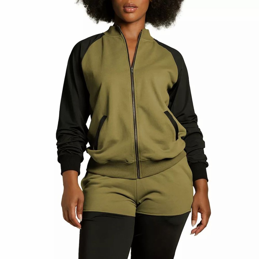 Clothing * | Poetic Justice Women'S Zip Up Contrast Blocked Sweatshirt Jacket