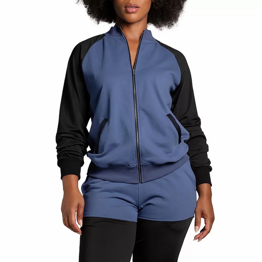 Clothing * | Poetic Justice Women'S Zip Up Contrast Blocked Sweatshirt Jacket