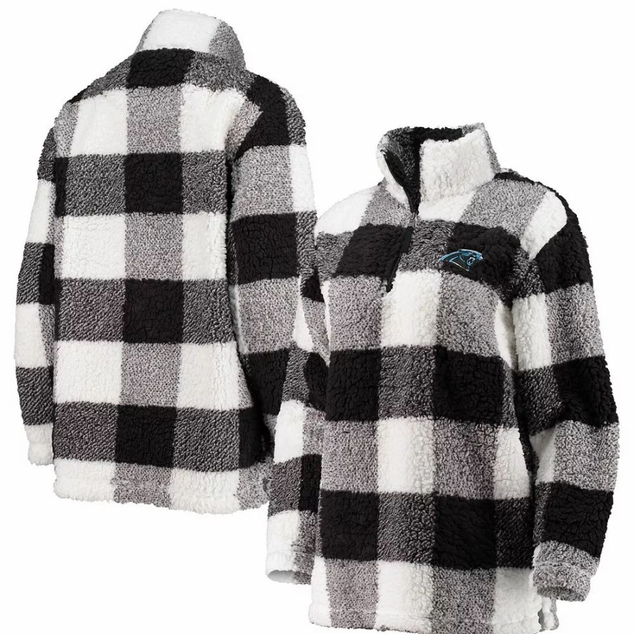 Clothing * | Women'S G-Iii 4Her By Carl Banks Black Carolina Panthers Sherpa Plaid Quarter-Zip Jacket