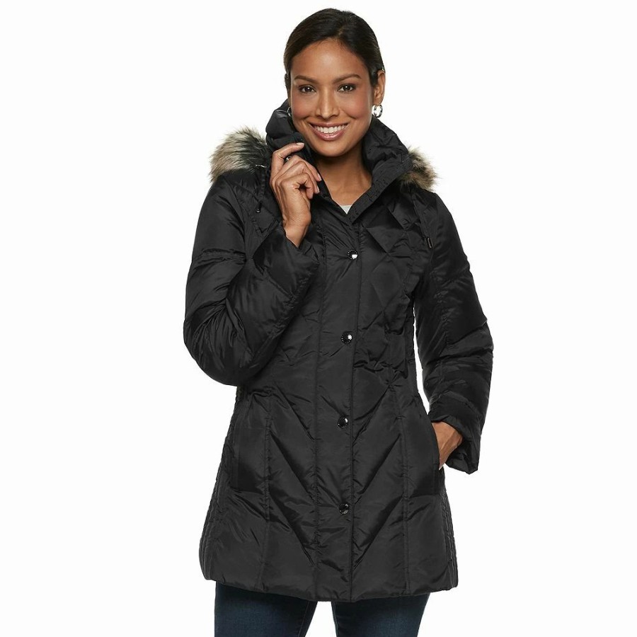 Clothing * | Women'S Tower By London Fog Hooded Faux-Fur Down Puffer Coat