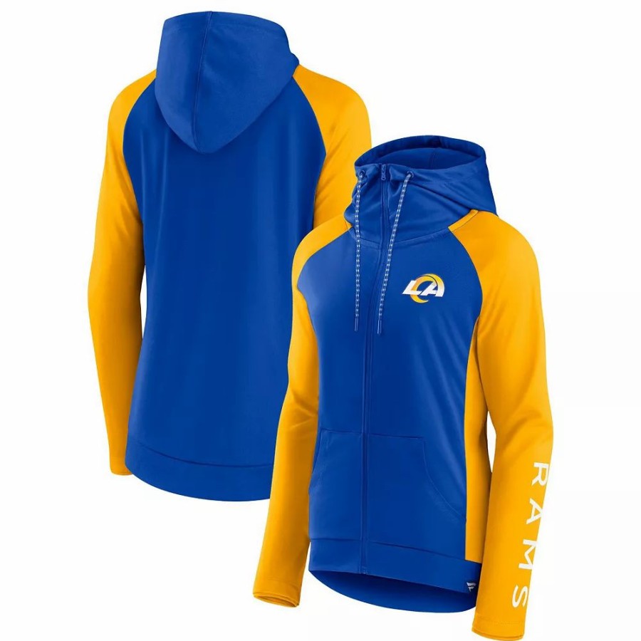 Clothing * | Women'S Fanatics Branded Royal/Gold Los Angeles Rams End Around Raglan Full-Zip Hoodie