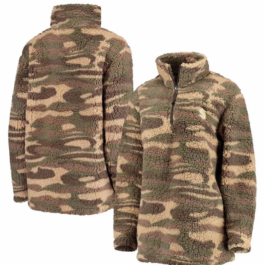 Clothing * | Women'S G-Iii Sports By Carl Banks Camo Seattle Kraken Sherpa Quarter-Zip Jacket