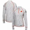 Clothing * | Women'S Colosseum White Clemson Tigers Oht Military Appreciation Officer Arctic Camo 1/4-Zip Jacket