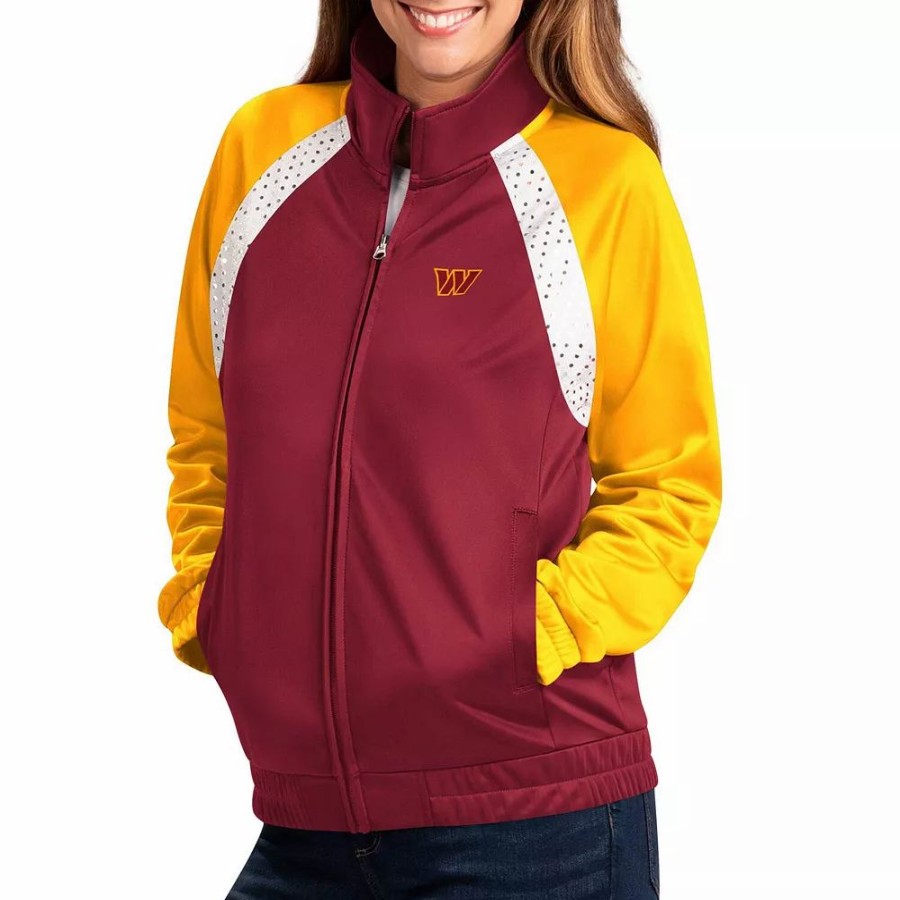 Clothing * | Women'S G-Iii 4Her By Carl Banks Burgundy/Gold Washington Commanders Confetti Raglan Full-Zip Track Jacket