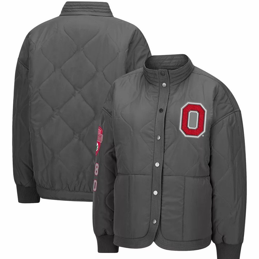 Clothing * | Women'S Colosseum Charcoal Ohio State Buckeyes Quilted Full-Snap Jacket