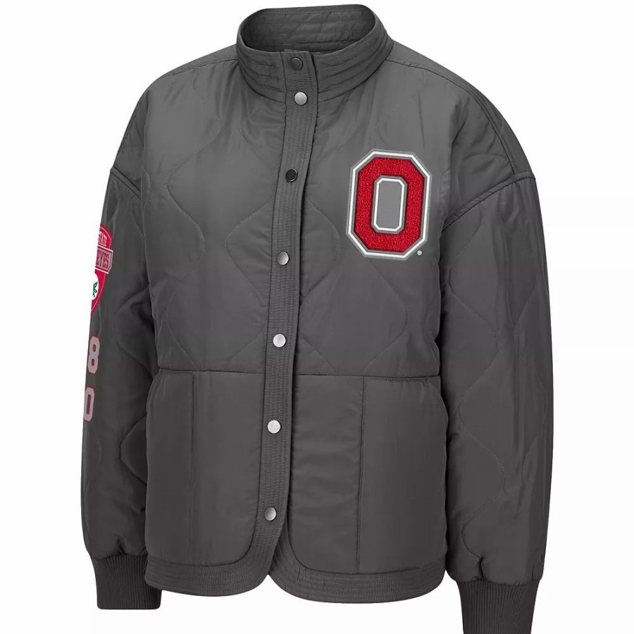 Clothing * | Women'S Colosseum Charcoal Ohio State Buckeyes Quilted Full-Snap Jacket