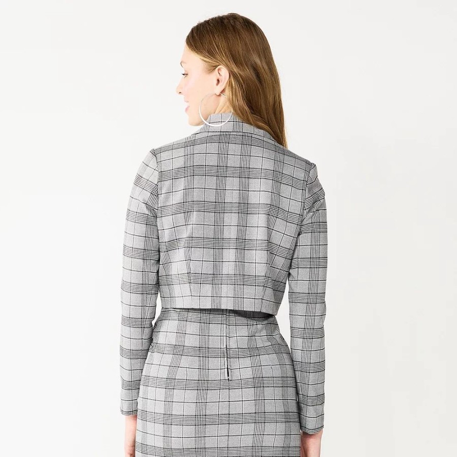 Clothing * | Juniors' So Cropped Plaid Button Blazer