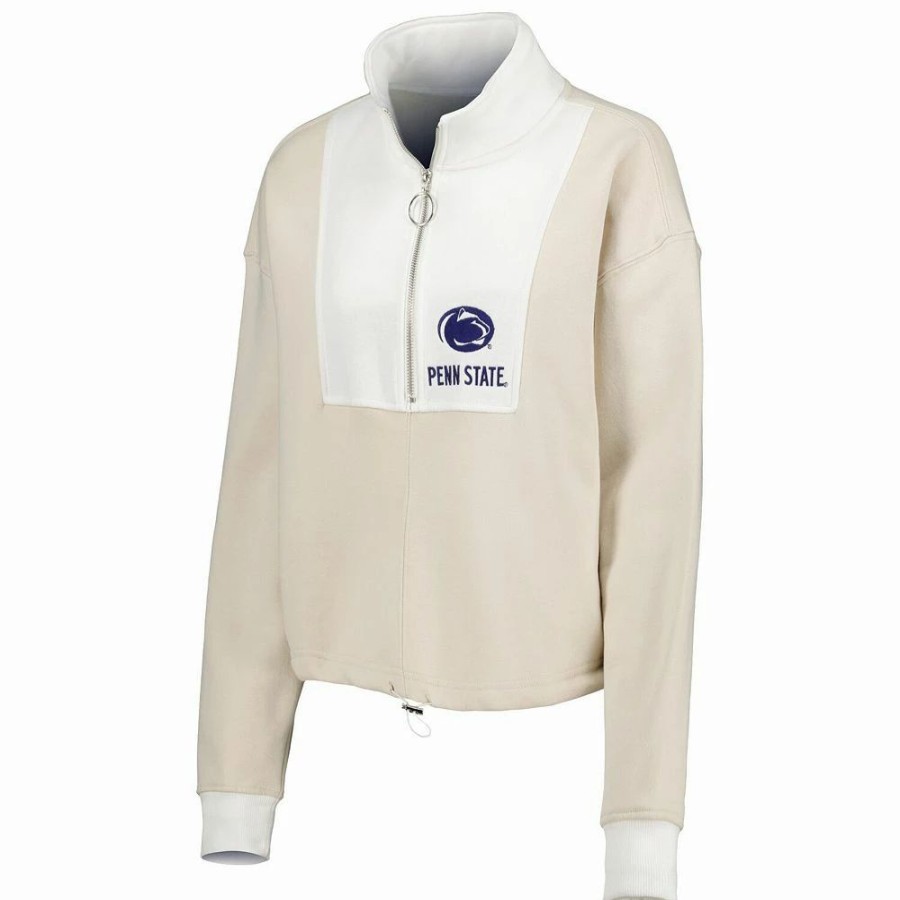 Clothing * | Women'S Gameday Couture Tan/White Penn State Nittany Lions Color-Block Quarter-Zip Jacket