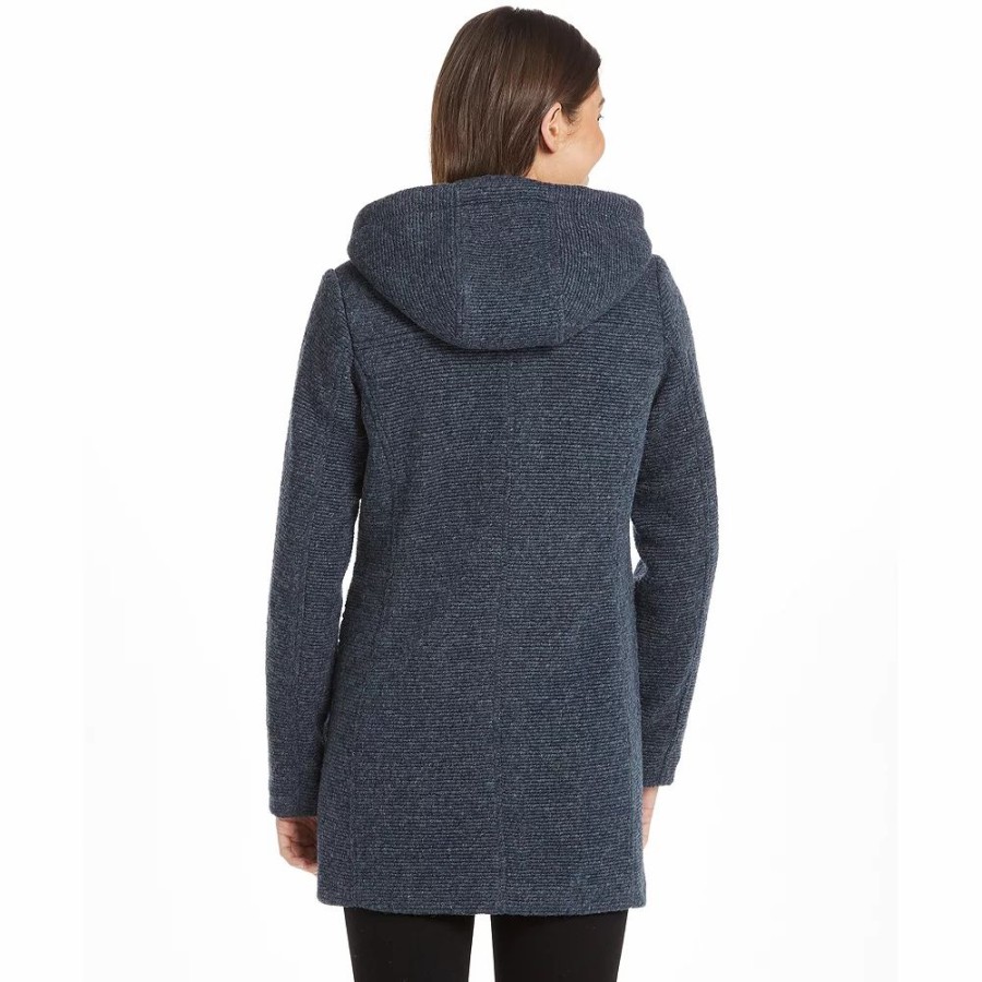 Clothing * | Women'S Weathercast Hooded Midweight Zip Front Wool Blend Walker Jacket Pebble Gray