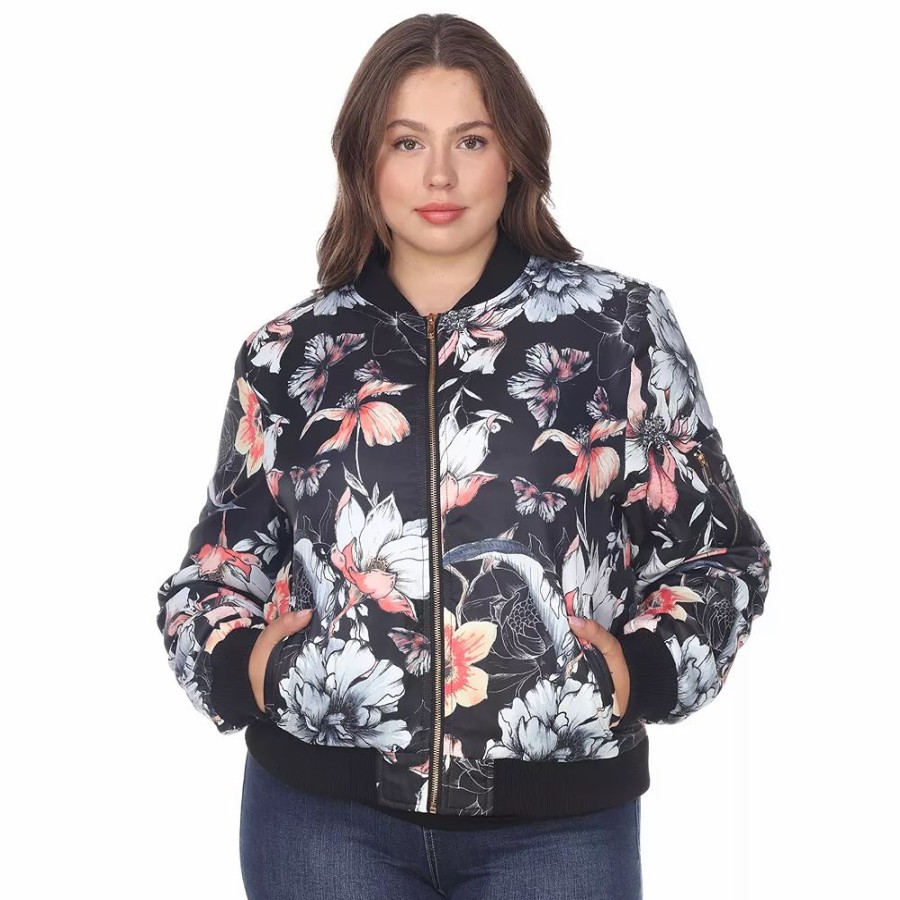 Clothing * | Women'S White Floral Bomber Jacket