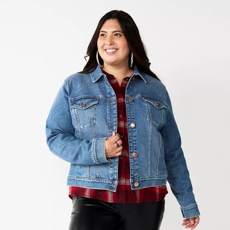 Clothing * | Juniors' Plus Size So Casual Cropped Jean Jacket