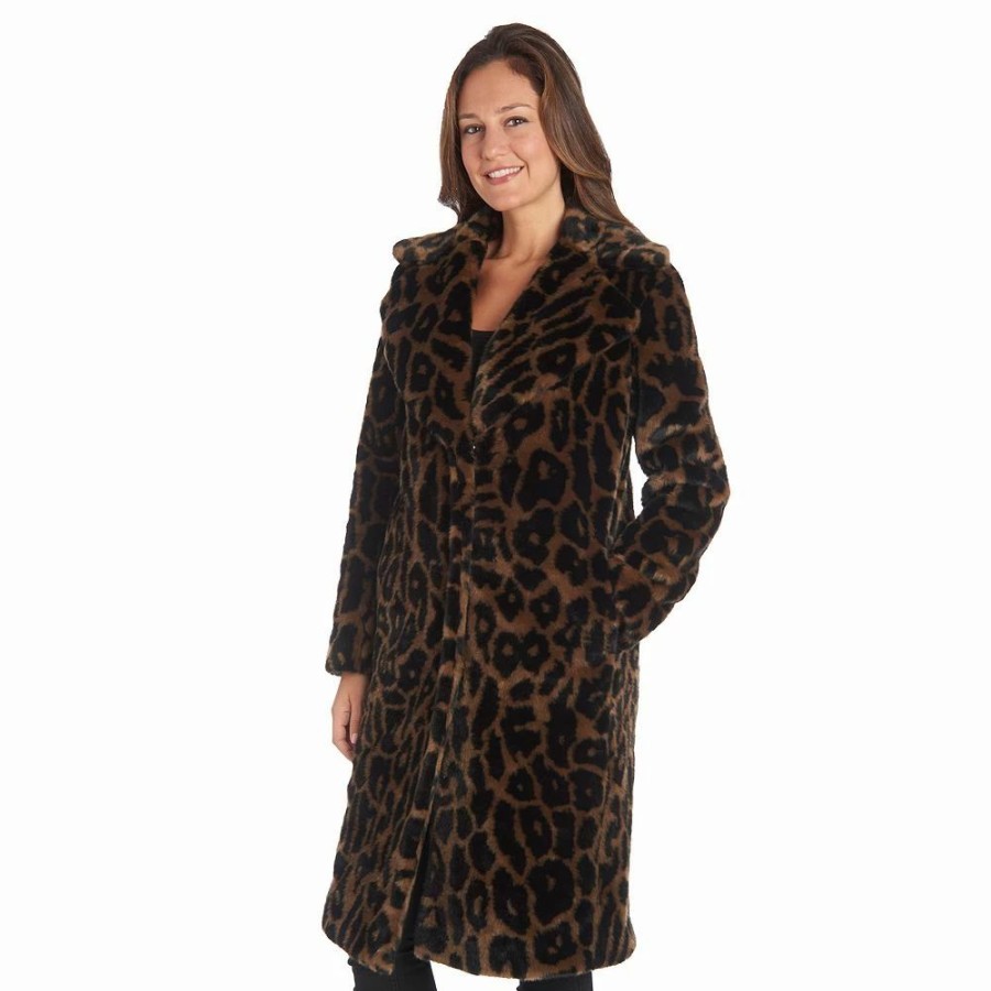 Clothing * | Women'S Fleet Street Animal Print Faux-Fur Long Coat