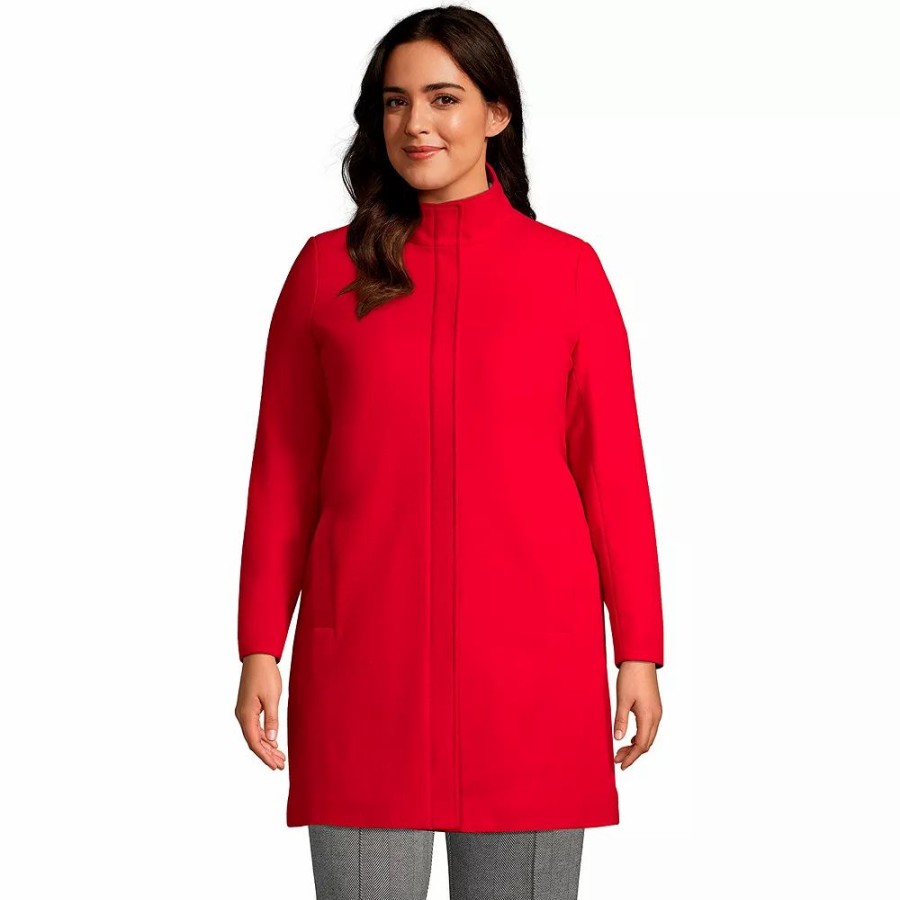 Clothing * | Plus Size Lands' End Insulated Wool Winter Coat Rich Red