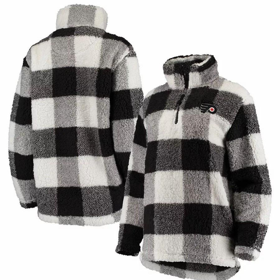 Clothing * | Women'S G-Iii 4Her By Carl Banks Black/White Philadelphia Flyers Plaid Sherpa Quarter-Zip Jacket