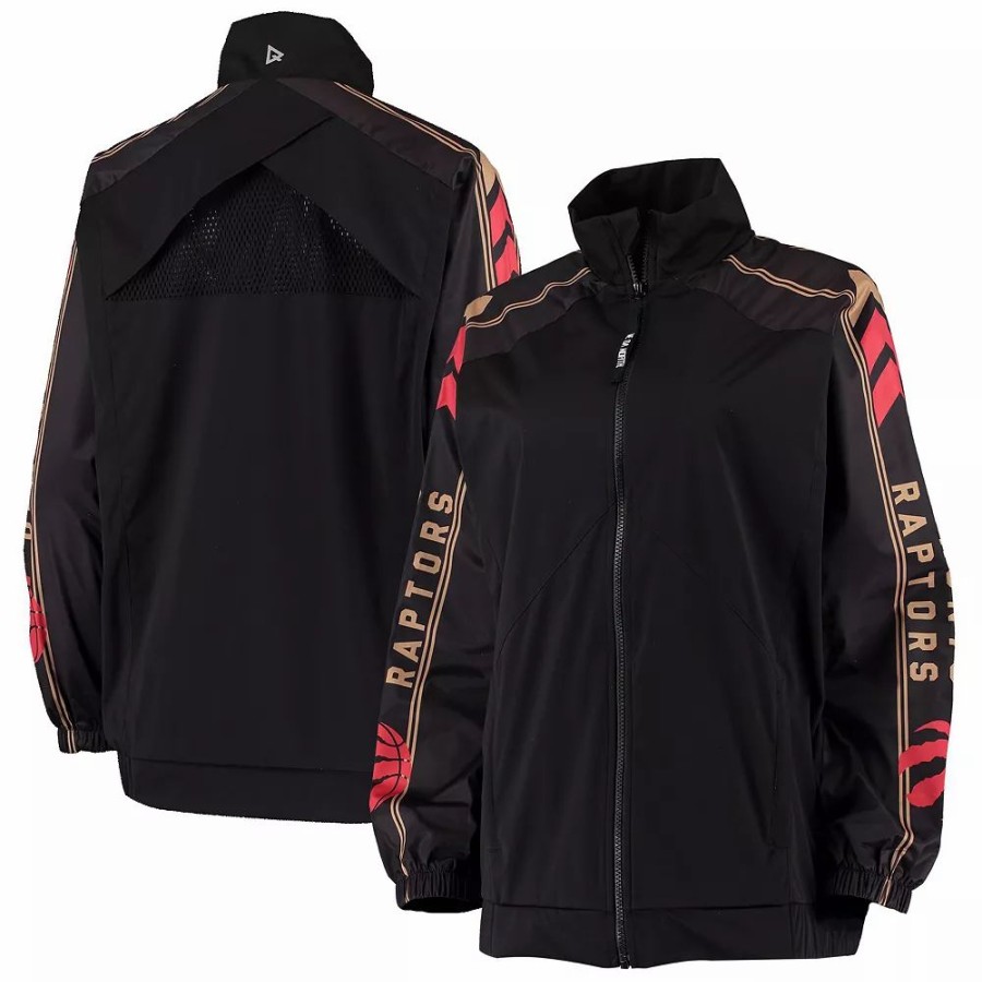 Clothing * | Women'S Qore Black Toronto Raptors Throwback Team Full-Zip Windbreaker Jacket