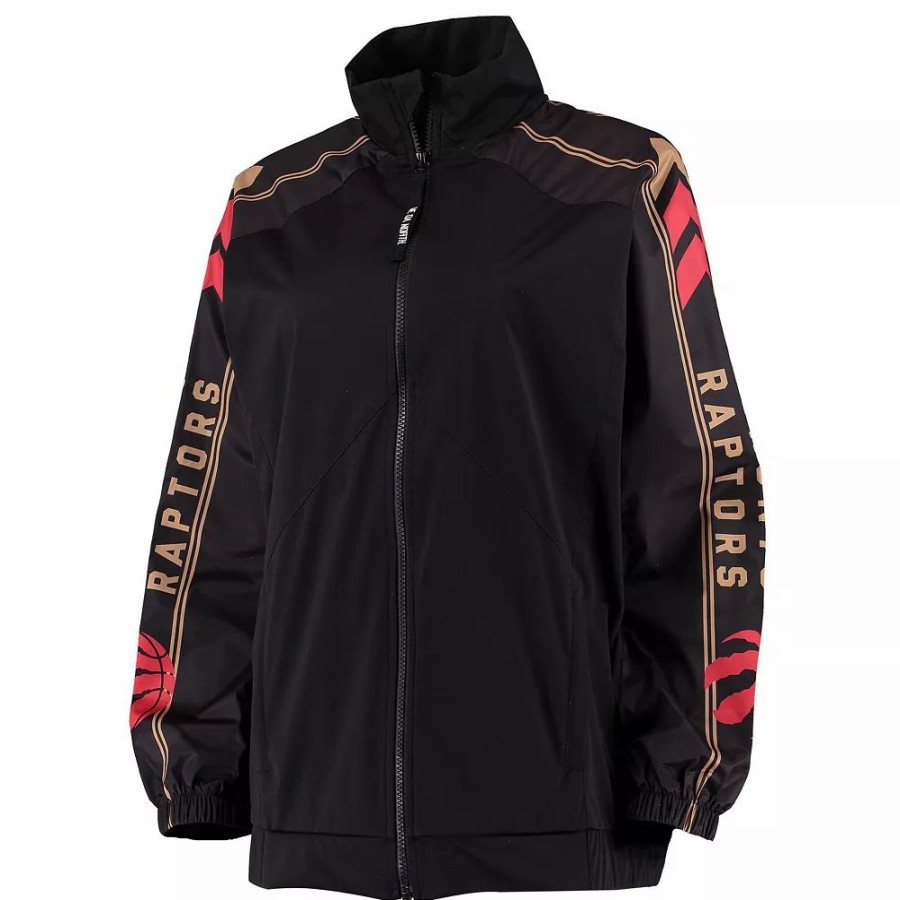 Clothing * | Women'S Qore Black Toronto Raptors Throwback Team Full-Zip Windbreaker Jacket