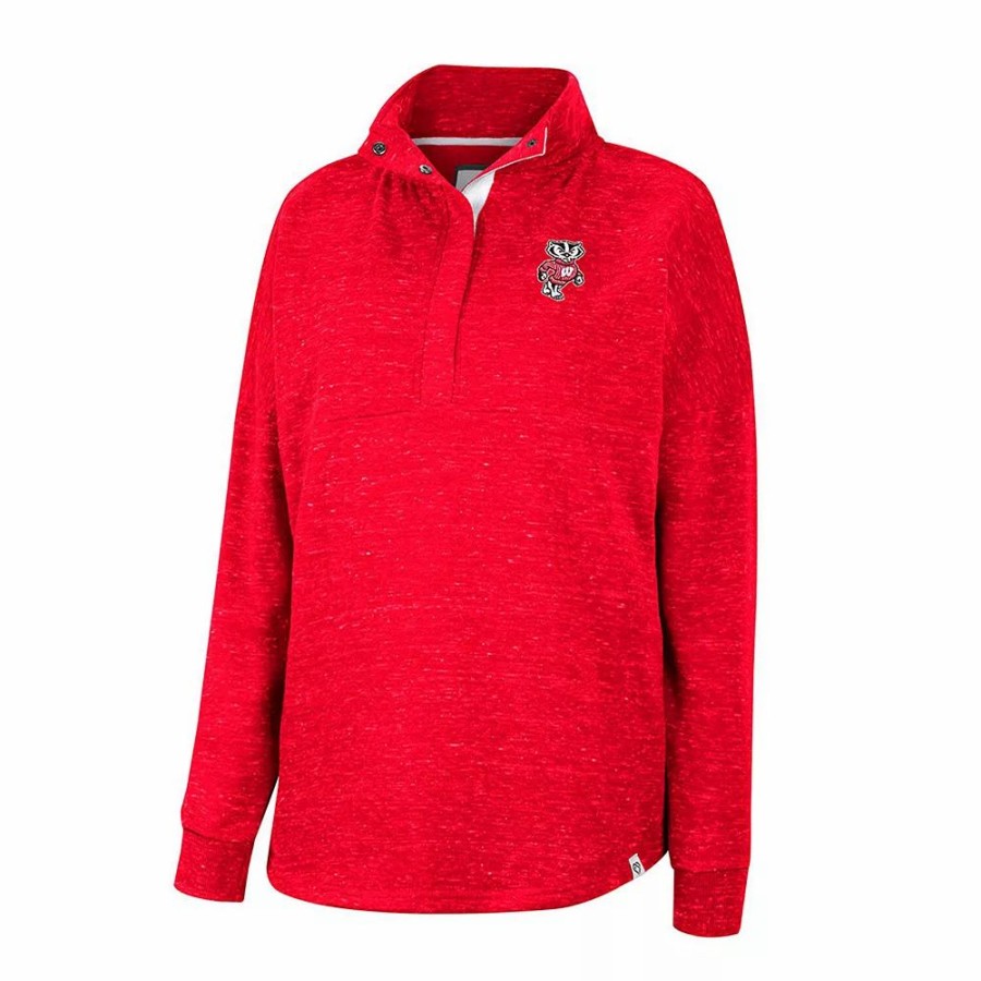 Clothing * | Women'S Colosseum Red Wisconsin Badgers Natalie Speckled Quarter-Snap Top